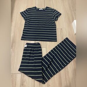 PARKE 2 Pc Summerland Denim stripe Short sleeve + wide leg boxer pant set Sz M